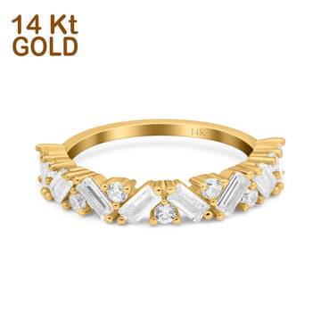 14K Yellow Gold Art Deco Baguette Half Eternity Wedding Band Ring Simulated Cubic Zirconia